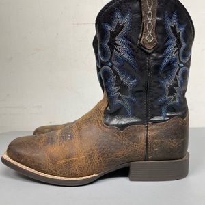 ARIAT Kid’s Tombstone Cowboy Boots Brown Black Blue Size 6 Women’s Size 7.5